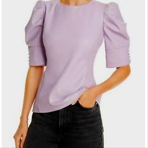 Aqua Lavender Faux Leather Button Sleeve Top